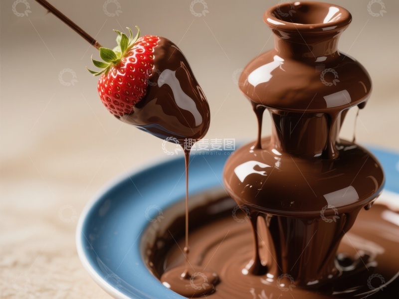 高清大图下载【趣麦麦图】草莓蘸巧克力喷泉