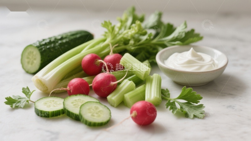 高清大图下载【趣麦麦图】新鲜蔬菜与酸奶酱摆盘