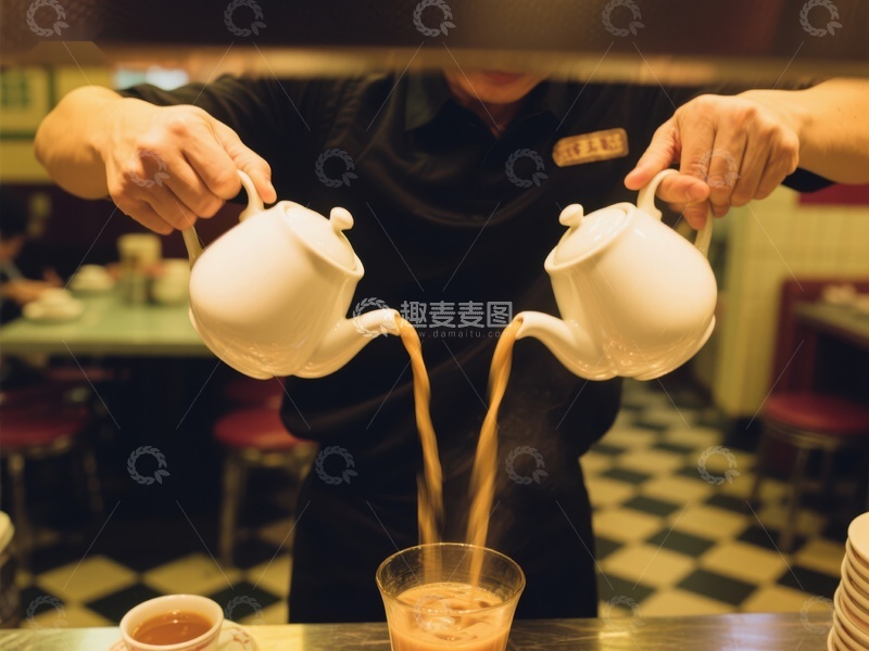 高清大图下载【趣麦麦图】咖啡师双手倾倒咖啡