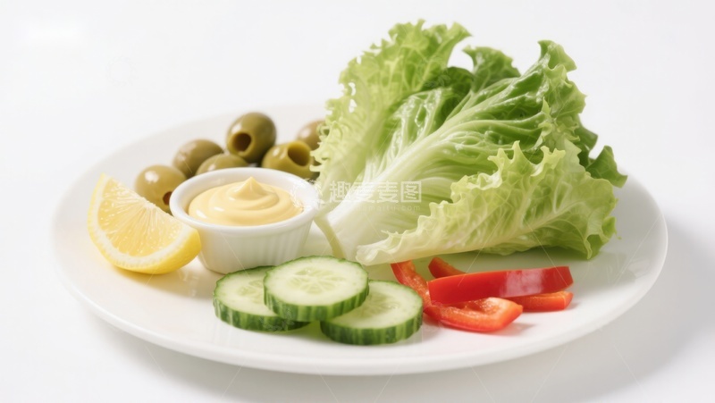 高清大图下载【趣麦麦图】新鲜蔬菜沙拉配酱料