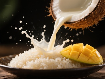椰奶浇注米饭配芒果