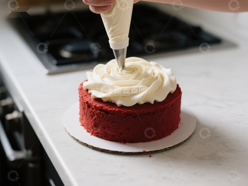 高清大图下载【趣麦麦图】奶油挤花装饰红色蛋糕