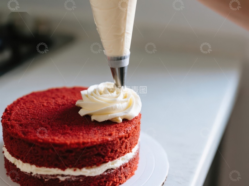 高清大图下载【趣麦麦图】奶油挤花装饰红色蛋糕