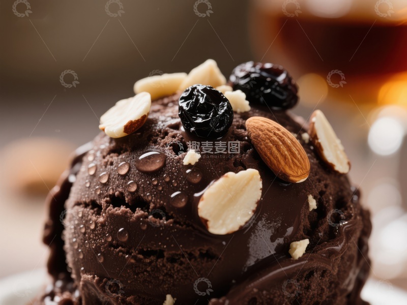 高清大图下载【趣麦麦图】巧克力冰淇淋配杏仁和干果