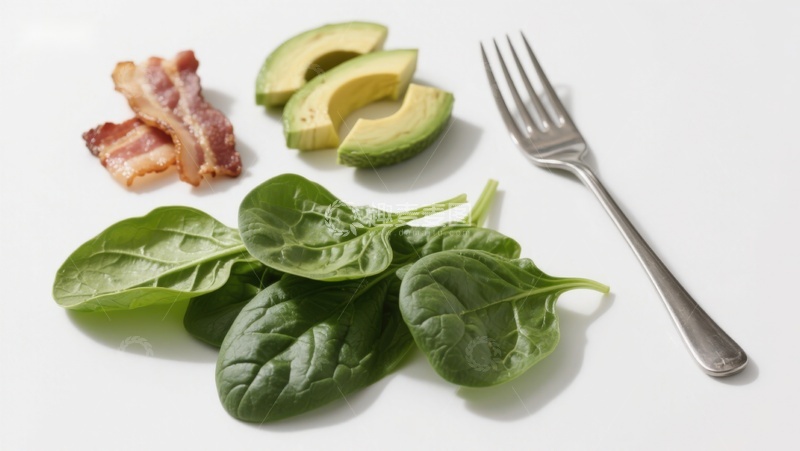 高清大图下载【趣麦麦图】牛油果培根菠菜沙拉食材