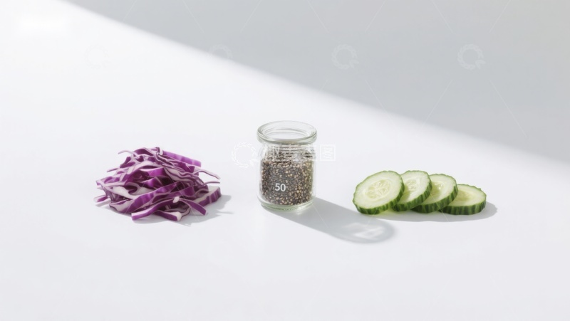 高清大图下载【趣麦麦图】紫甘蓝碎、奇亚籽与黄瓜片