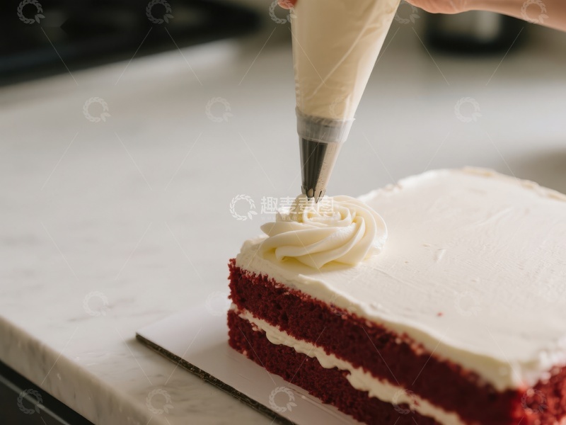 高清大图下载【趣麦麦图】奶油裱花装饰红色蛋糕