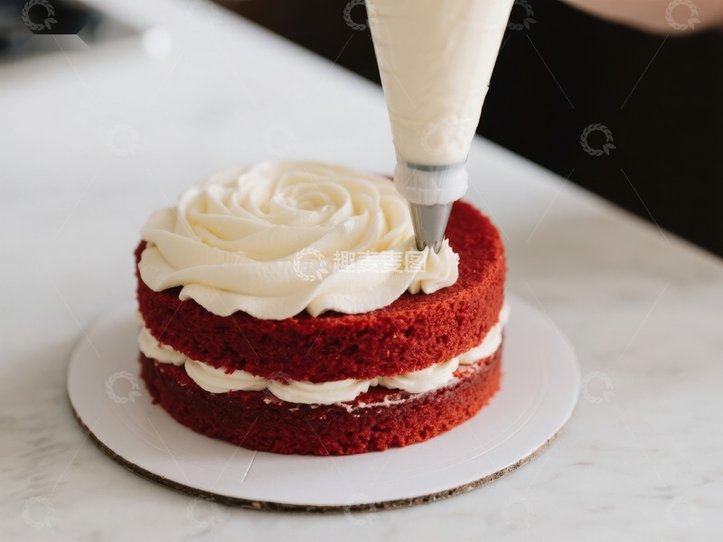 高清大图下载【趣麦麦图】奶油裱花装饰红色蛋糕