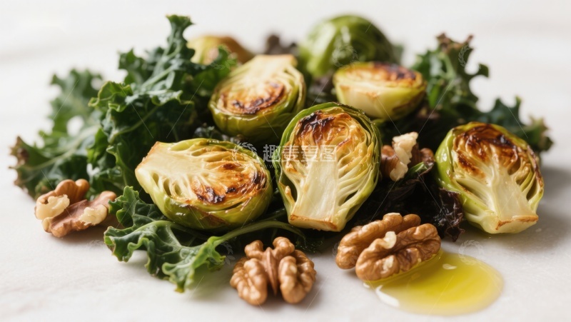 高清大图下载【趣麦麦图】烤抱子甘蓝配核桃与羽衣甘蓝