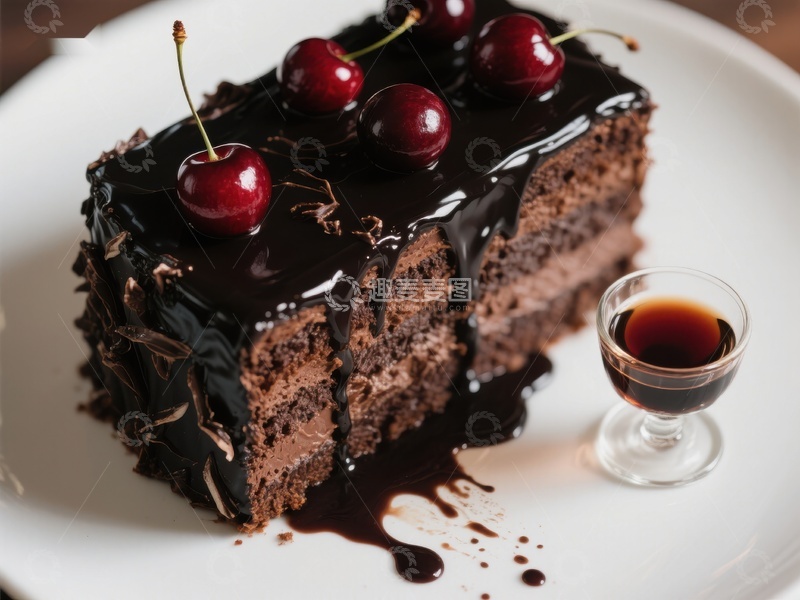 高清大图下载【趣麦麦图】巧克力蛋糕配樱桃与咖啡