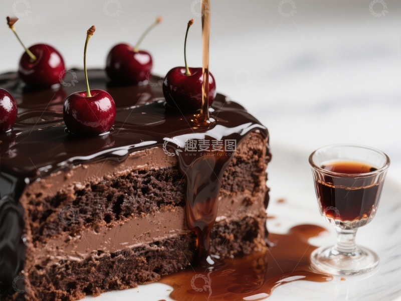 高清大图下载【趣麦麦图】巧克力蛋糕配樱桃和糖浆