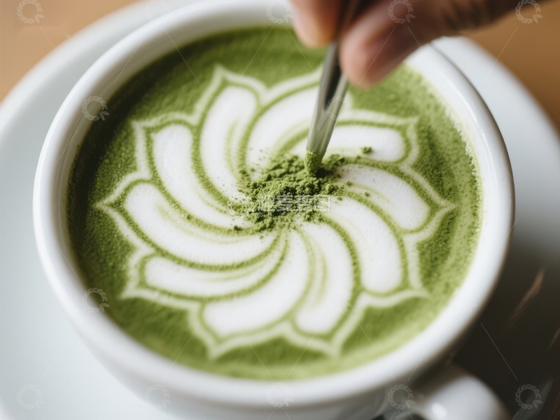 高清大图下载【趣麦麦图】抹茶拿铁上的莲花拉花艺术