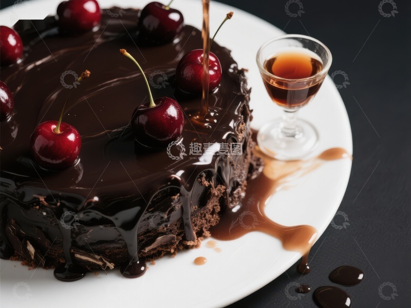 高清大图下载【趣麦麦图】巧克力蛋糕配樱桃与酒
