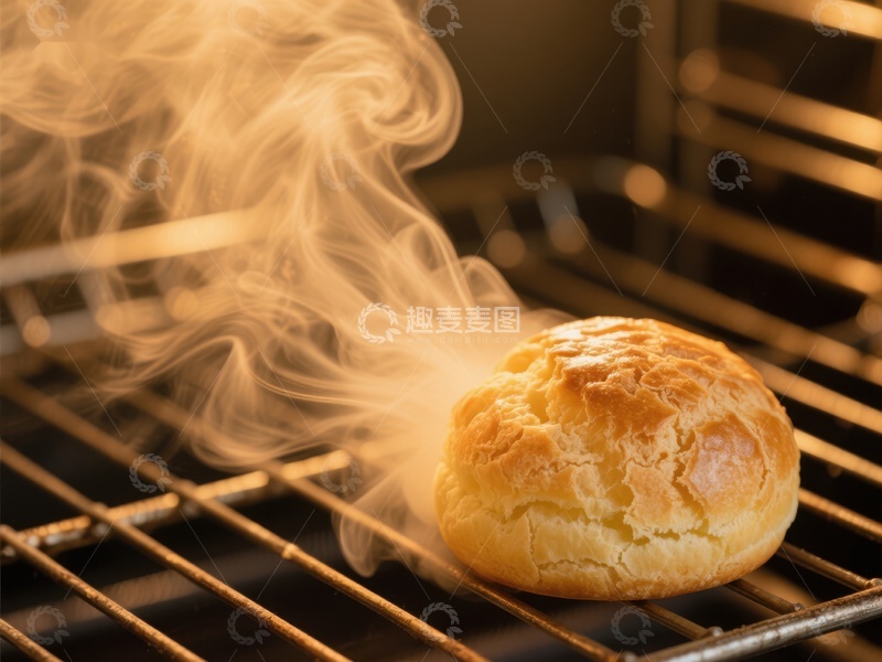 高清大图下载【趣麦麦图】烤箱中的金黄面包散发热气