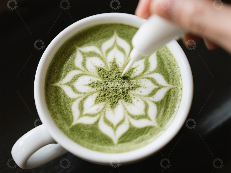 高清大图下载【趣麦麦图】手工制作的抹茶拿铁艺术