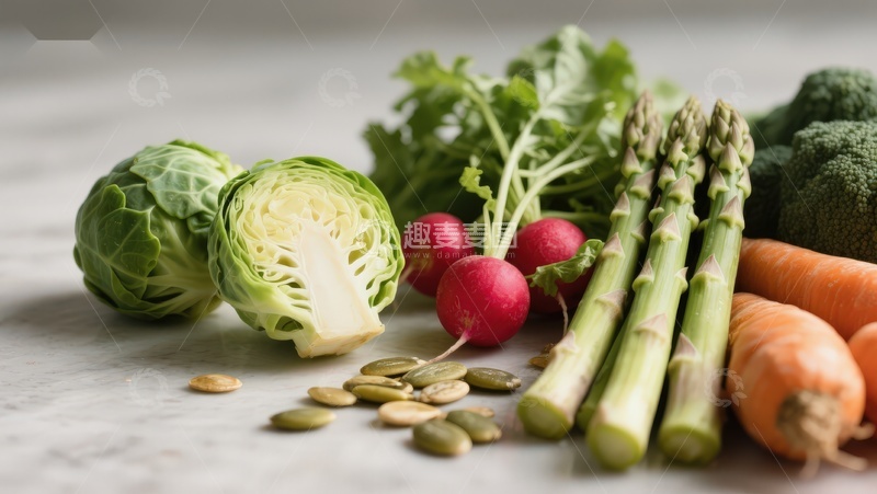 高清大图下载【趣麦麦图】新鲜蔬菜与种子静物展示