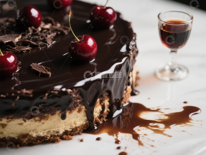 高清大图下载【趣麦麦图】巧克力樱桃蛋糕与甜酒