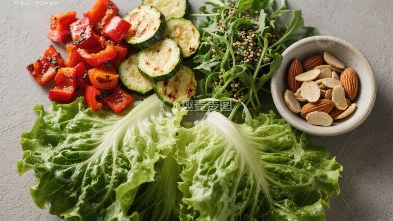 高清大图下载【趣麦麦图】新鲜蔬菜与坚果沙拉食材