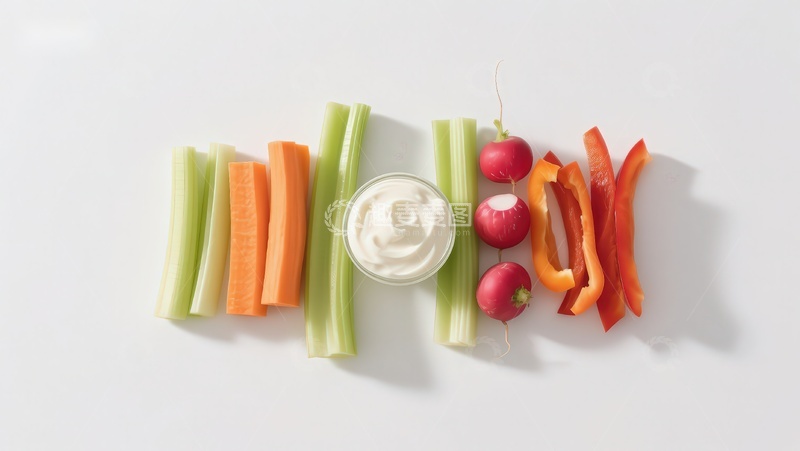 高清大图下载【趣麦麦图】蔬菜条与蘸酱摆盘