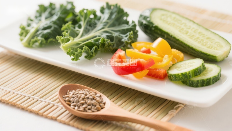 高清大图下载【趣麦麦图】-新鲜蔬菜与亚麻籽摆盘