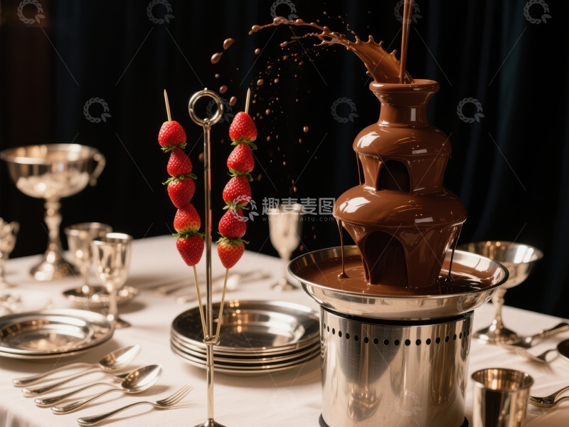 高清大图下载【趣麦麦图】巧克力喷泉与草莓串