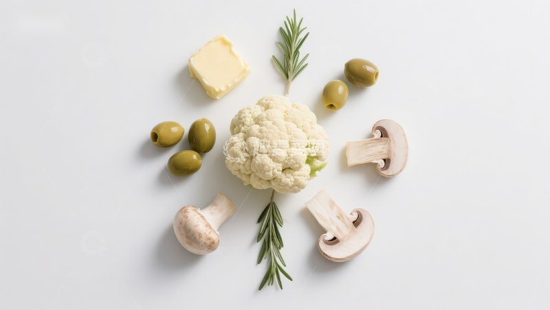 高清大图下载【趣麦麦图】食材摆盘：花椰菜与菌菇组合
