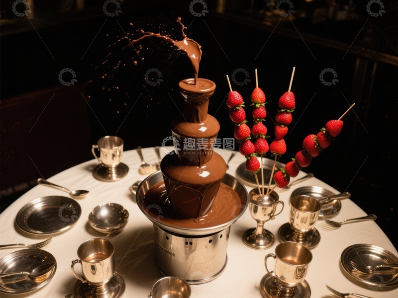 高清大图下载【趣麦麦图】巧克力喷泉与草莓串