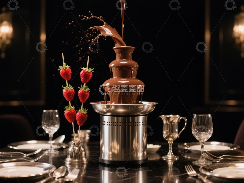 高清大图下载【趣麦麦图】巧克力喷泉与草莓的甜蜜邂逅