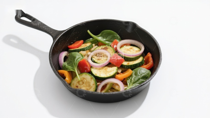 高清大图下载【趣麦麦图】铸铁锅中炒制的蔬菜