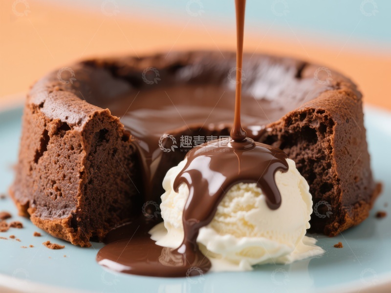 高清大图下载【趣麦麦图】巧克力熔岩蛋糕配冰淇淋