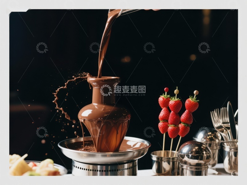高清大图下载【趣麦麦图】巧克力喷泉与草莓串
