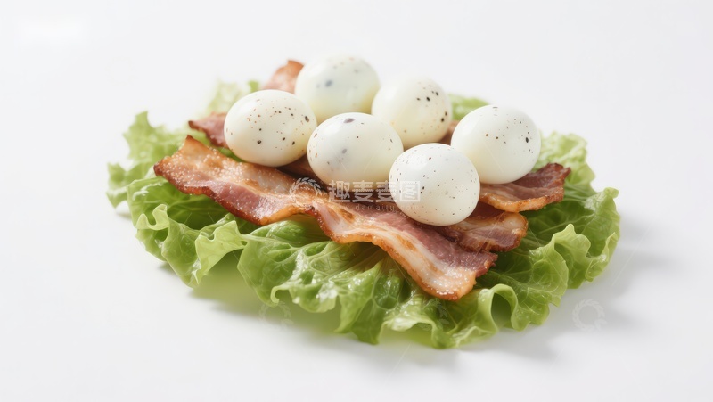 高清大图下载【趣麦麦图】培根生菜配鹌鹑蛋