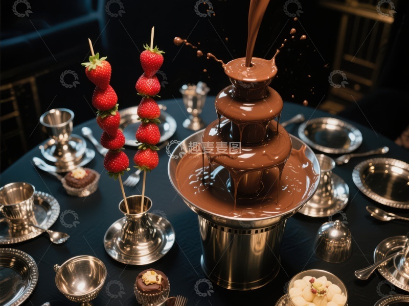 高清大图下载【趣麦麦图】巧克力喷泉与草莓串