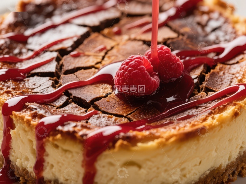 高清大图下载【趣麦麦图】覆盆子酱淋面的芝士蛋糕