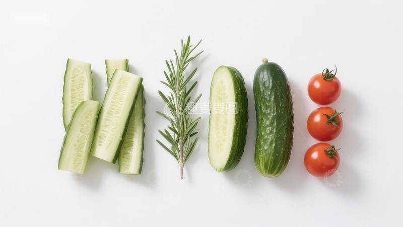 高清大图下载【趣麦麦图】黄瓜番茄与迷迭香静物摆拍