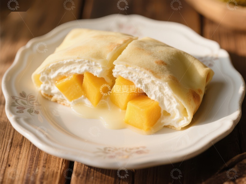 高清大图下载【趣麦麦图】芒果奶油煎饼，美味甜点