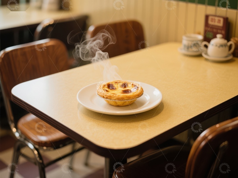 高清大图下载【趣麦麦图】热腾腾的蛋挞在复古餐桌