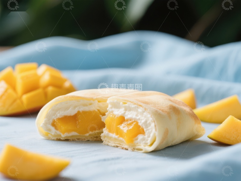 高清大图下载【趣麦麦图】芒果奶油面包，清新美味