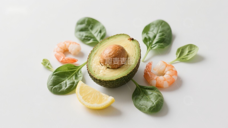 高清大图下载【趣麦麦图】牛油果虾仁柠檬配菜