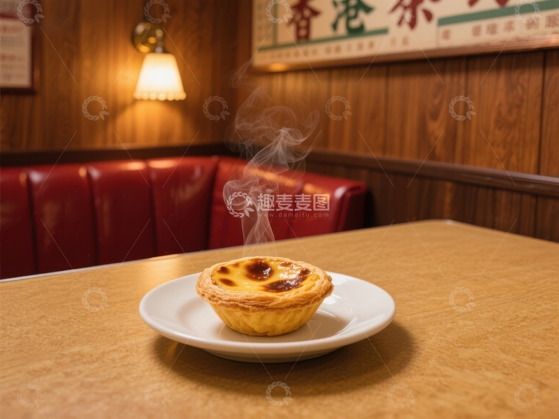 高清大图下载【趣麦麦图】热腾腾的蛋挞置于复古餐厅桌上