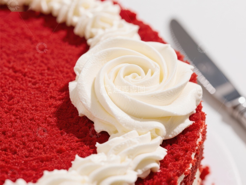 高清大图下载【趣麦麦图】红丝绒蛋糕上的奶油玫瑰装饰