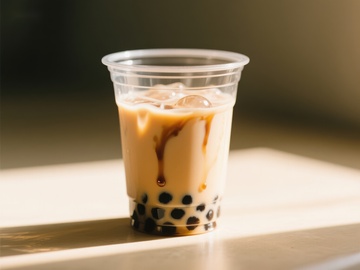 一杯珍珠奶茶在阳光下闪耀