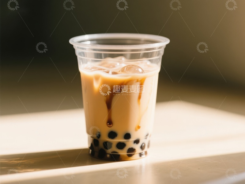 高清大图下载【趣麦麦图】一杯珍珠奶茶在阳光下闪耀