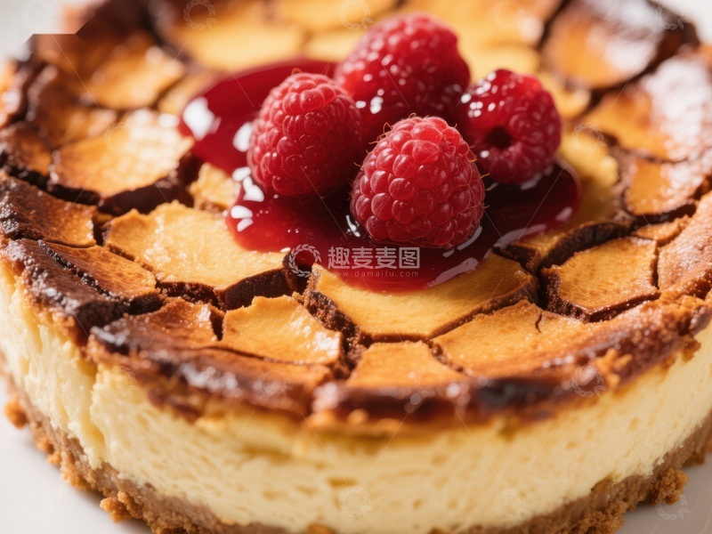 高清大图下载【趣麦麦图】覆盆子酱装饰的芝士蛋糕