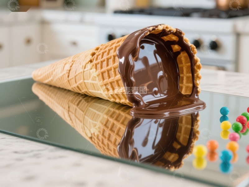 高清大图下载【趣麦麦图】巧克力融化在华夫糖锥上