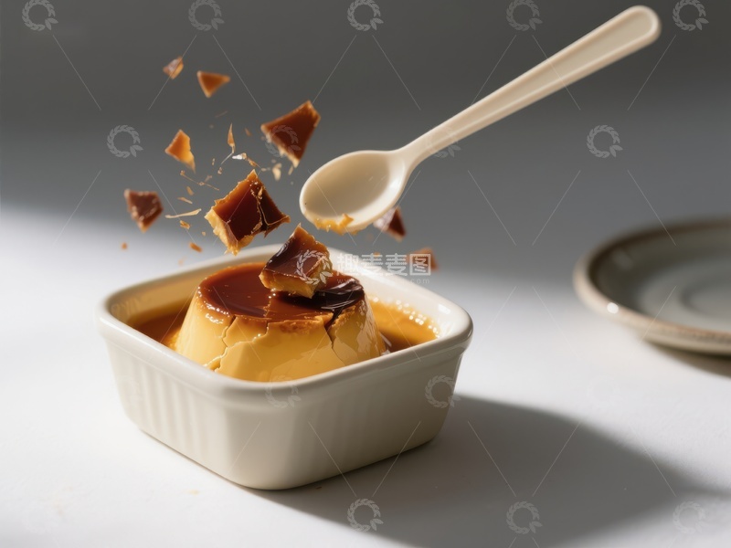 高清大图下载【趣麦麦图】焦糖布丁与飞溅的糖块