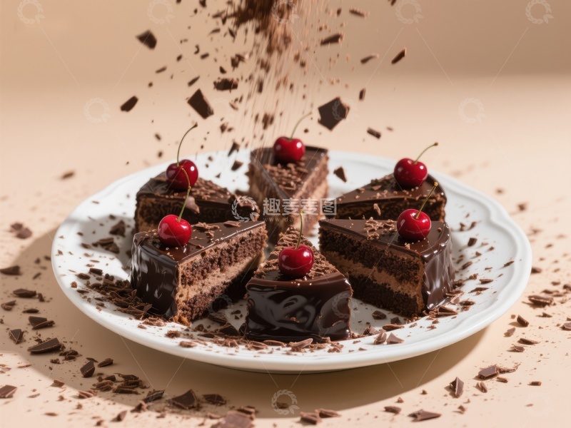 高清大图下载【趣麦麦图】巧克力蛋糕切块配樱桃