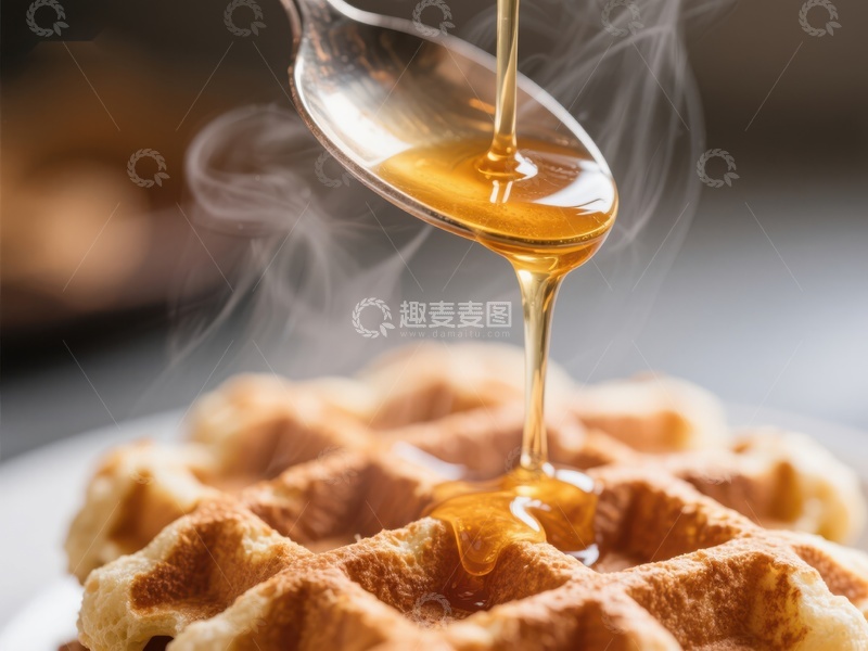 高清大图下载【趣麦麦图】热腾腾的华夫饼上浇着蜂蜜