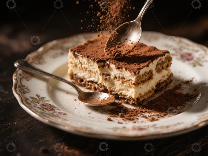 高清大图下载【趣麦麦图】提拉米苏蛋糕撒可可粉瞬间