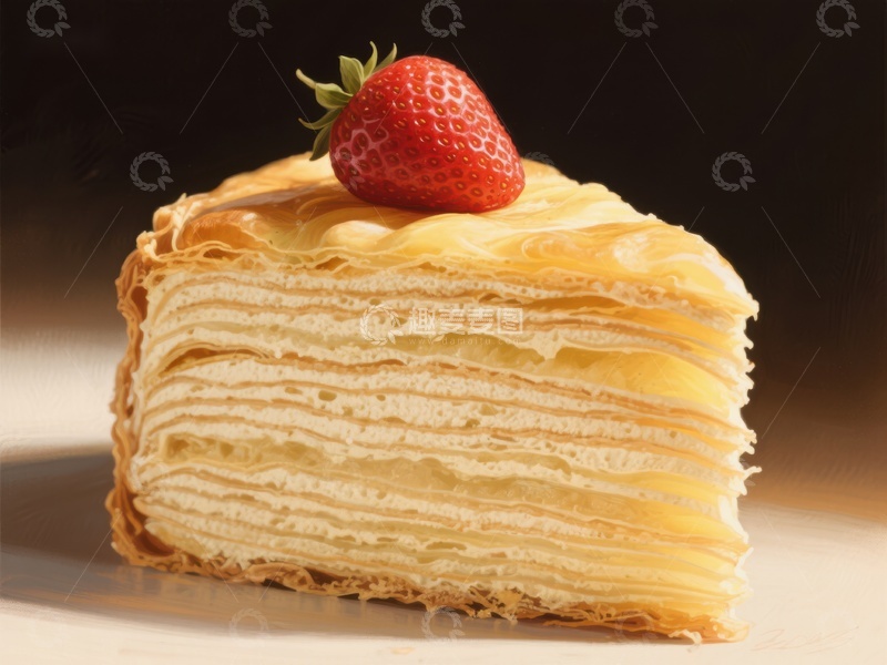 高清大图下载【趣麦麦图】草莓点缀的千层蛋糕